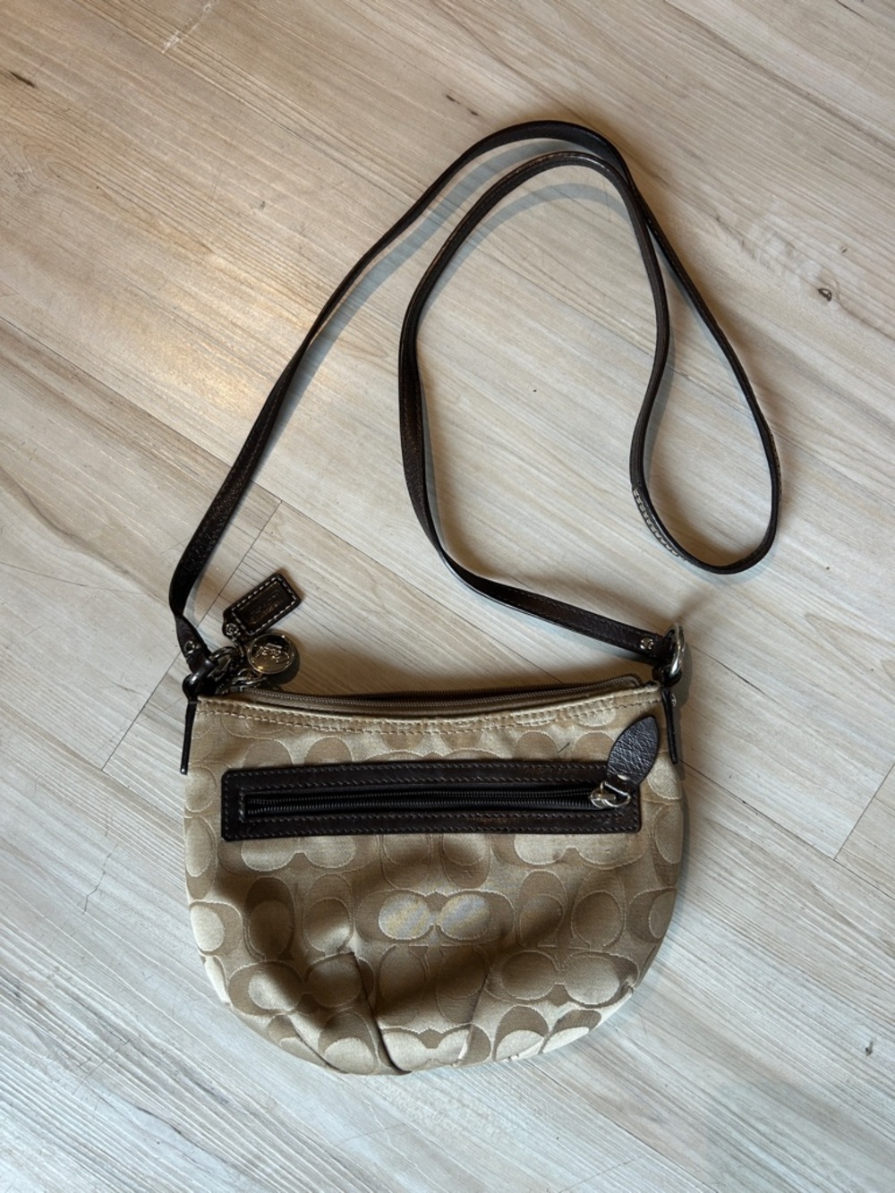 Coach Khaki and Brown Signature Crossbody Bag